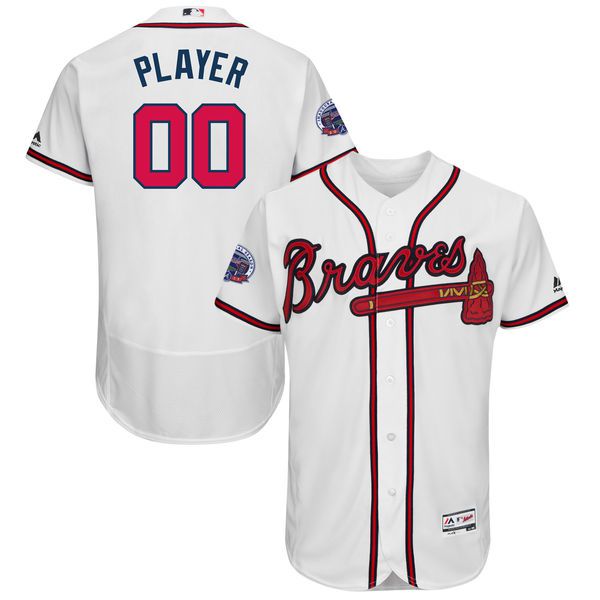 Men Atlanta Braves Majestic Home White 2017 Authentic Flex Base Custom MLB Jersey with Commemorative Patch->customized mlb jersey->Custom Jersey
